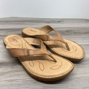Born Sandals Womens 11 Amelie Thong Brown Leather Slip On Casual Comfort F00241